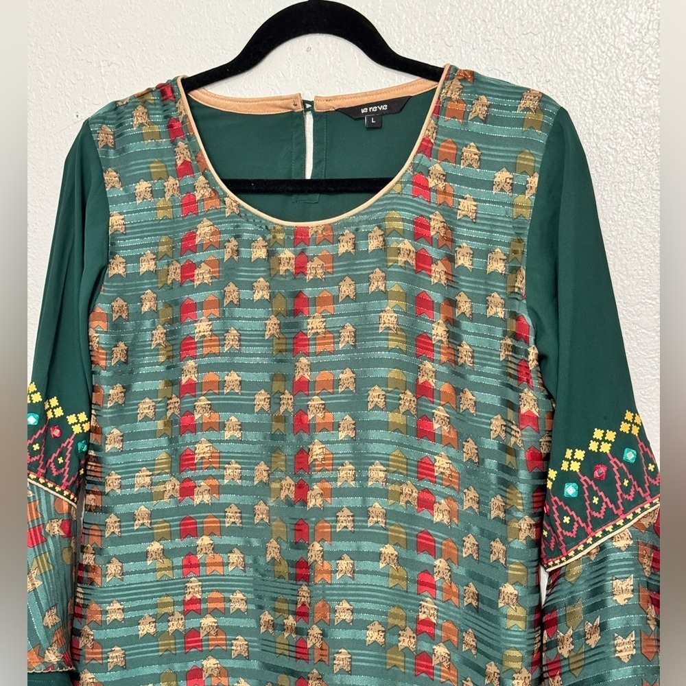 Le Reve All-Over Printed Flared Long Tunic Kurti Size Large - Picture 2 of 11